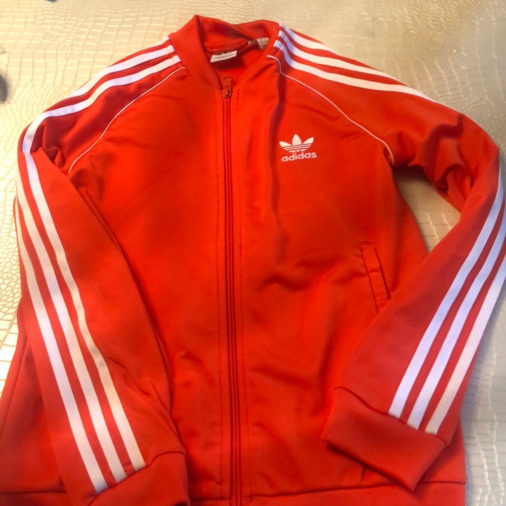 Orange Adidas zip up size m 11-12y like new